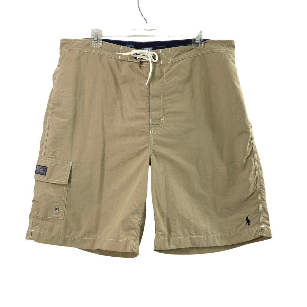 Polo Ralph Lauren Swim Trunks Mens XL Tan Khaki Board Shorts Cargo Pocket Pony